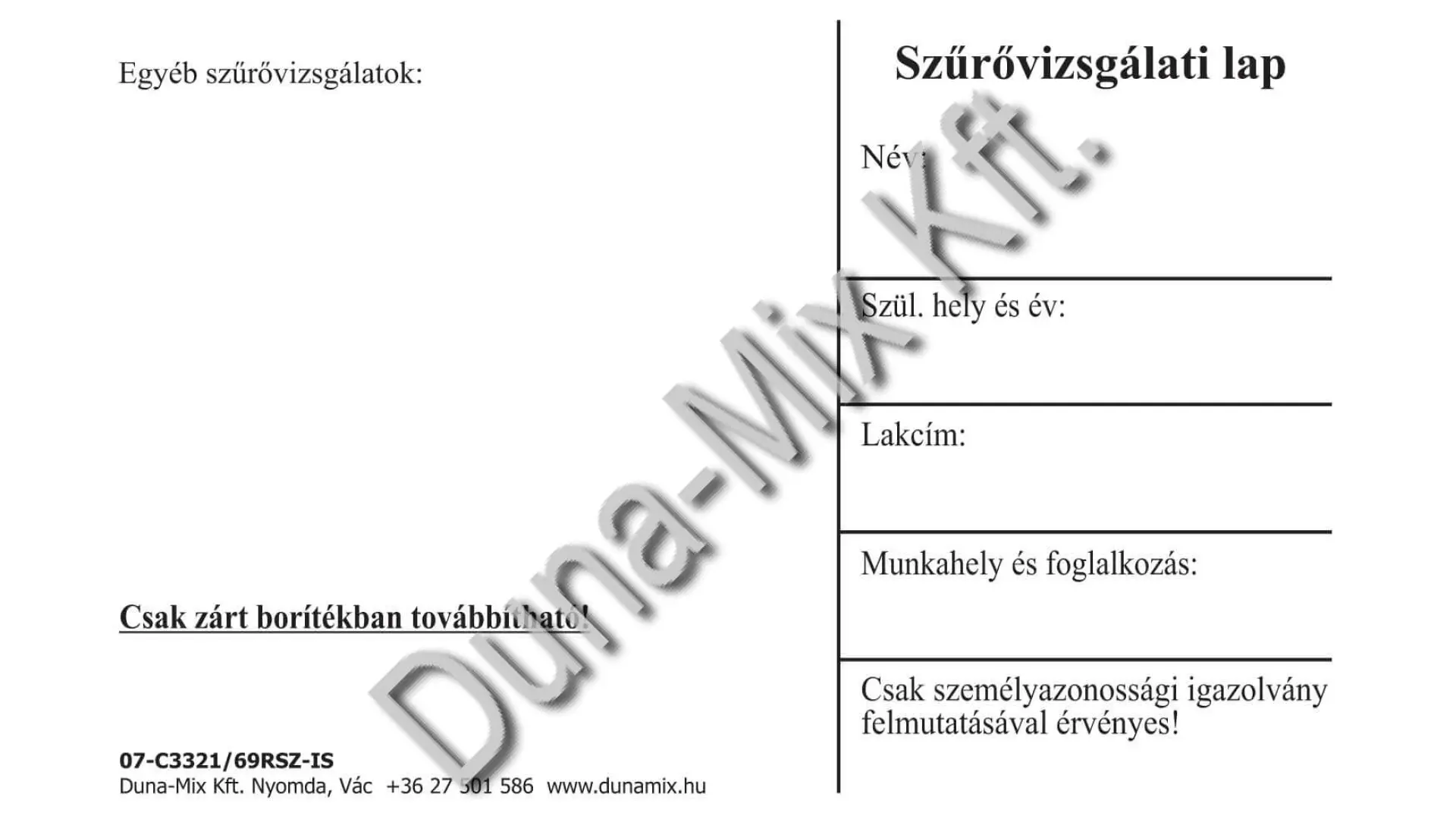 Szűrővizsgálati lap